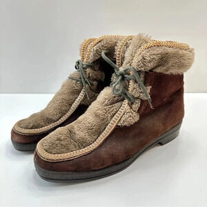 Vintage Yodelers Boots Faux Fur‎ Brown Suede Women’s Size 7.5 Made In USA